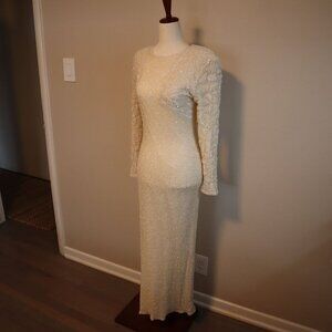 Brilliante Fully Beaded Cream White Maxi Dress Size Medium